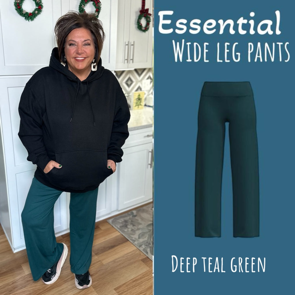 Essential Wide Leg Pant - deep teal green