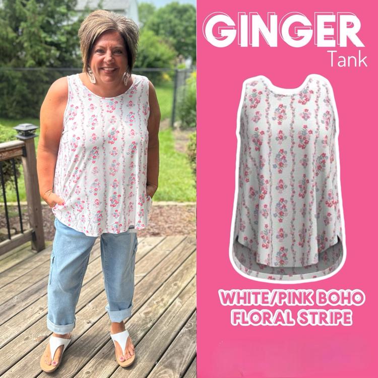 ginger - White/Pink Boho Floral Stripe