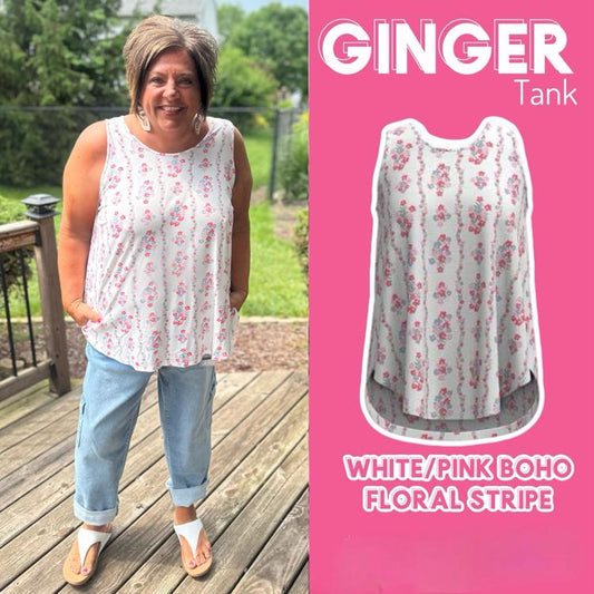 ginger - White/Pink Boho Floral Stripe